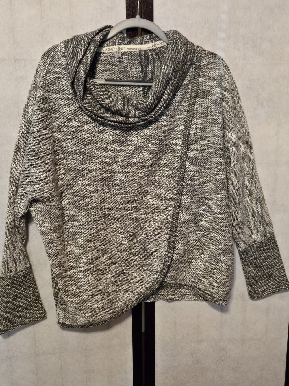 Calvin Klein Greenish Gray Marled Cowl Neck Sweater